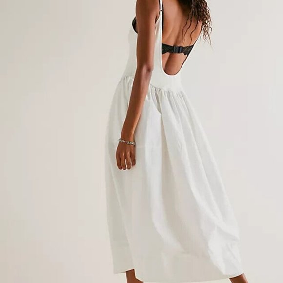 Free People Dylan Midi Dress Ivory Smocked Pleated S - Picture 3 of 7